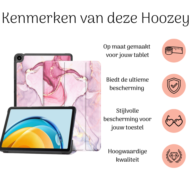 Hoozey - Book Case voor Samsung Galaxy Tab A9 (2023) - 8.7 inch - Sleep cover - Marmer print - Roze