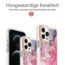 Hoozey - Hoesje geschikt voor Apple iPhone 15 - Marble Ring Case - Hoes met magnetische ringhouder - Roze