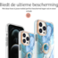 Hoozey - Hoesje geschikt voor Apple iPhone 15 - Marble Ring Case - Hoes met magnetische ringhouder - Blauw / Groen