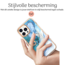 Hoozey - Hoesje geschikt voor Apple iPhone 15 - Marble Ring Case - Hoes met magnetische ringhouder - Blauw / Groen