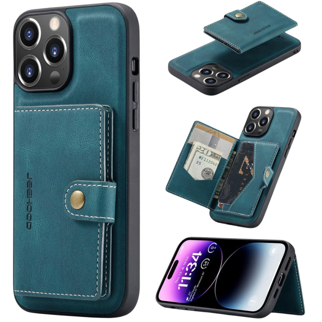 CaseMe - Telefoonhoesje geschikt voor Apple iPhone 15 Pro Max - Back Cover - Met Magnetische Pasjeshouder - Blauw afbeelding