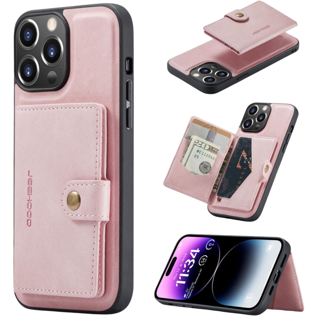 CaseMe - Telefoonhoesje geschikt voor Apple iPhone 15 Pro Max - Back Cover - Met Magnetische Pasjeshouder - Roze afbeelding