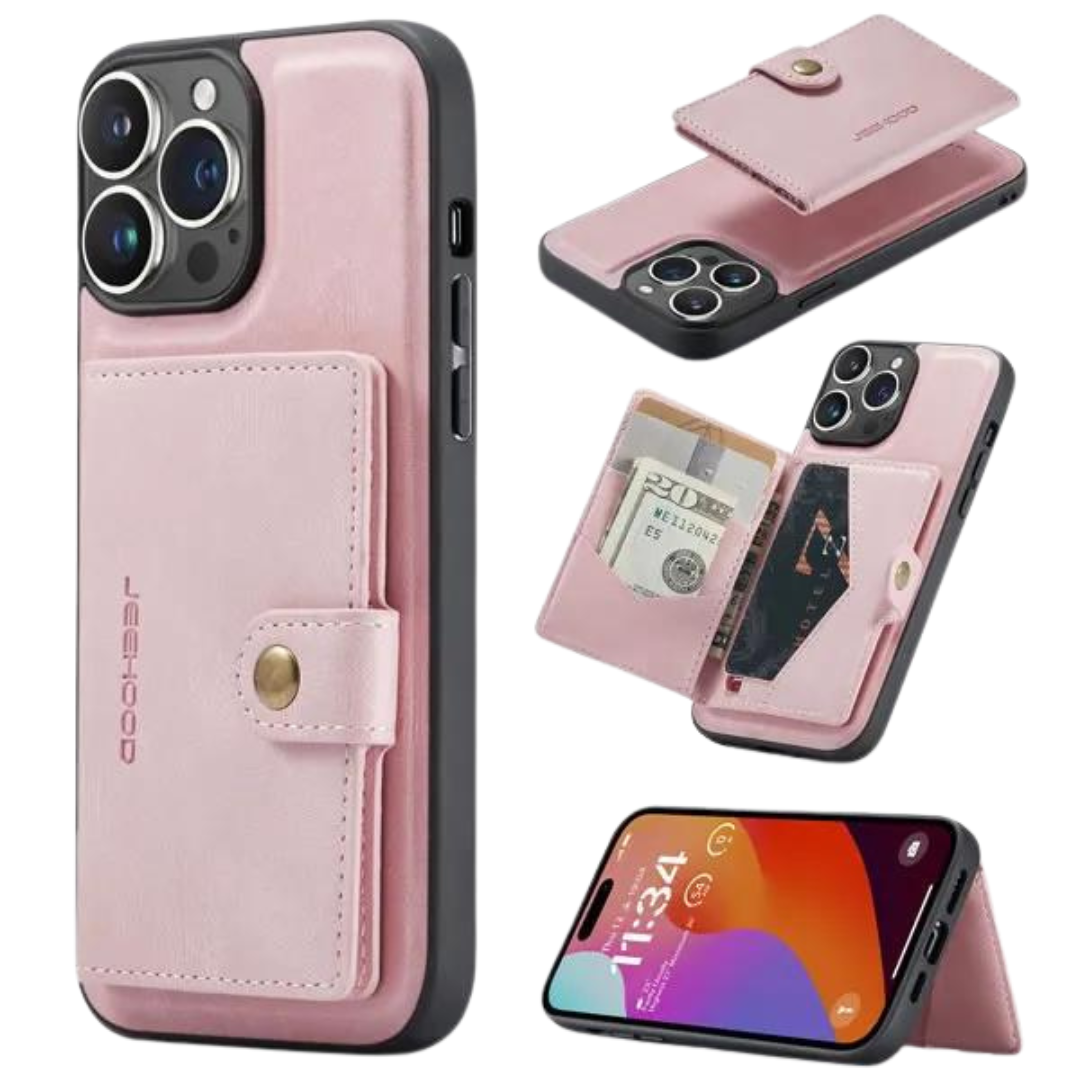CaseMe - Telefoonhoesje geschikt voor Apple iPhone 15 Plus - Back Cover - Met Magnetische Pasjeshouder - Roze afbeelding