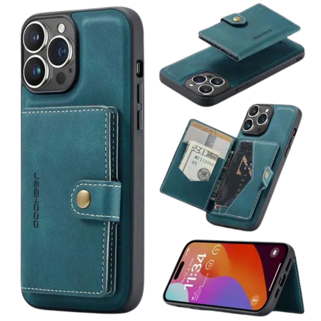 CaseMe - Telefoonhoesje geschikt voor Apple iPhone 15 Plus - Back Cover - Met Magnetische Pasjeshouder - Blauw afbeelding