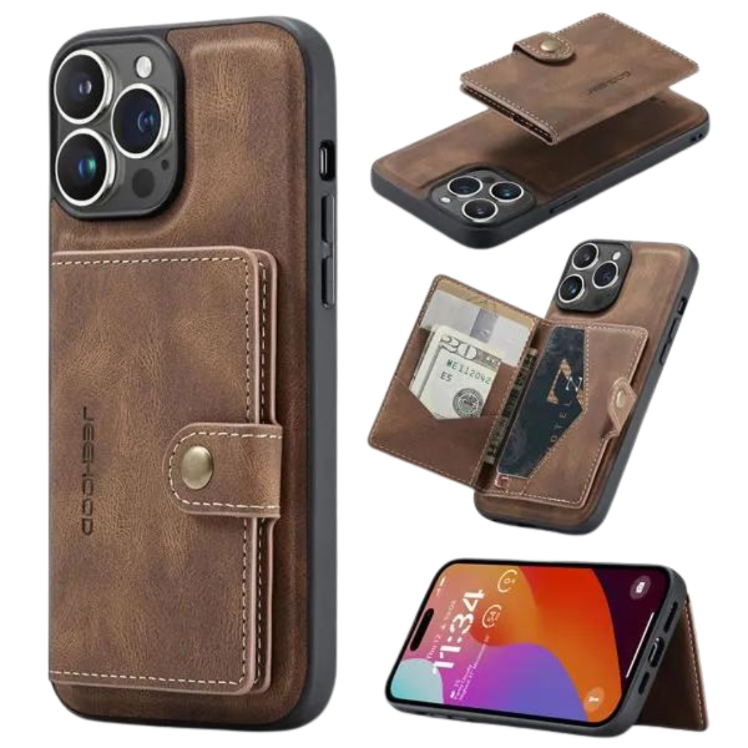 CaseMe - Telefoonhoesje geschikt voor Apple iPhone 15 Plus - Back Cover - Met Magnetische Pasjeshouder - Donker Bruin afbeelding