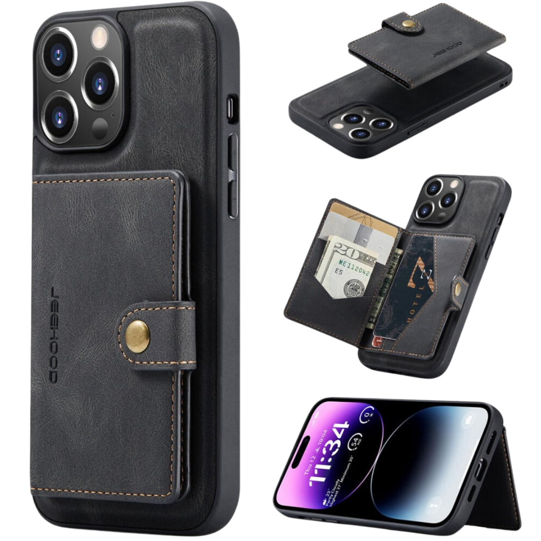 CaseMe - Telefoonhoesje geschikt voor Apple iPhone 15 Pro Max - Back Cover - Met Magnetische Pasjeshouder - Zwart afbeelding