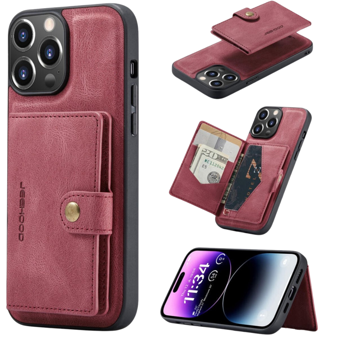 CaseMe - Telefoonhoesje geschikt voor Apple iPhone 15 Pro Max - Back Cover - Met Magnetische Pasjeshouder - Rood afbeelding