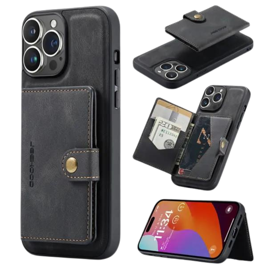 CaseMe - Telefoonhoesje geschikt voor Apple iPhone 15 Plus - Back Cover - Met Magnetische Pasjeshouder - Zwart afbeelding