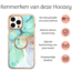 Hoozey - Hoesje geschikt voor Apple iPhone 15 Pro - Marble Ring Case - Hoes met magnetische ringhouder - Turquoise