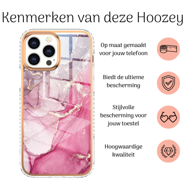Hoozey - Hoesje geschikt voor Apple iPhone 15 Pro Max - Marble Ring Case - Hoes met magnetische ringhouder - Roze