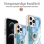 Hoozey - Hoesje geschikt voor Apple iPhone 15 Pro Max - Marble Ring Case - Hoes met magnetische ringhouder - Blauw / Groen