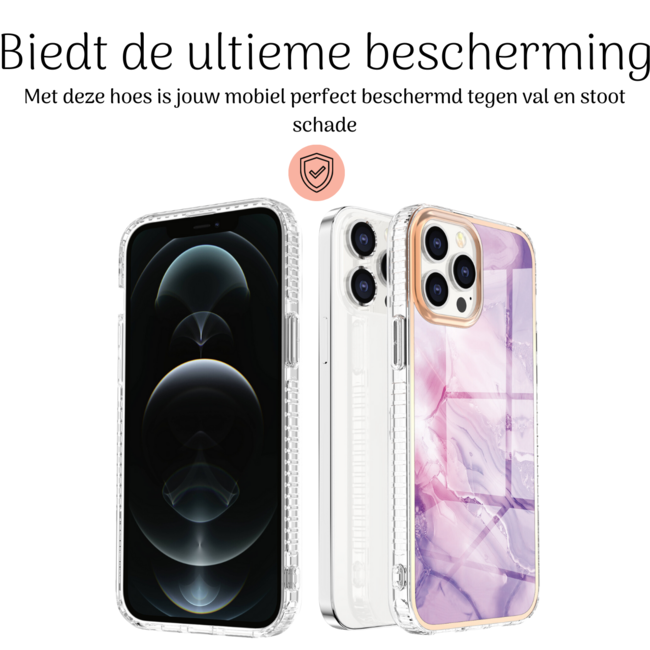 Hoozey - Hoesje geschikt voor Apple iPhone 15 Plus - Marble Ring Case - Hoes met magnetische ringhouder - Paars