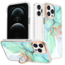 Hoozey - Hoesje geschikt voor Apple iPhone 15 Plus - Marble Ring Case - Hoes met magnetische ringhouder - Turquoise