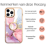 Hoozey - Hoesje geschikt voor Apple iPhone 15 Plus - Marble Ring Case - Hoes met magnetische ringhouder - Roze / Paars