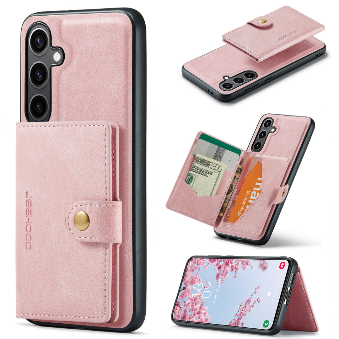 CaseMe - Telefoonhoesje geschikt voor Samsung Galaxy S24 Plus - Back Cover - Met Magnetische Pasjeshouder - Roze afbeelding