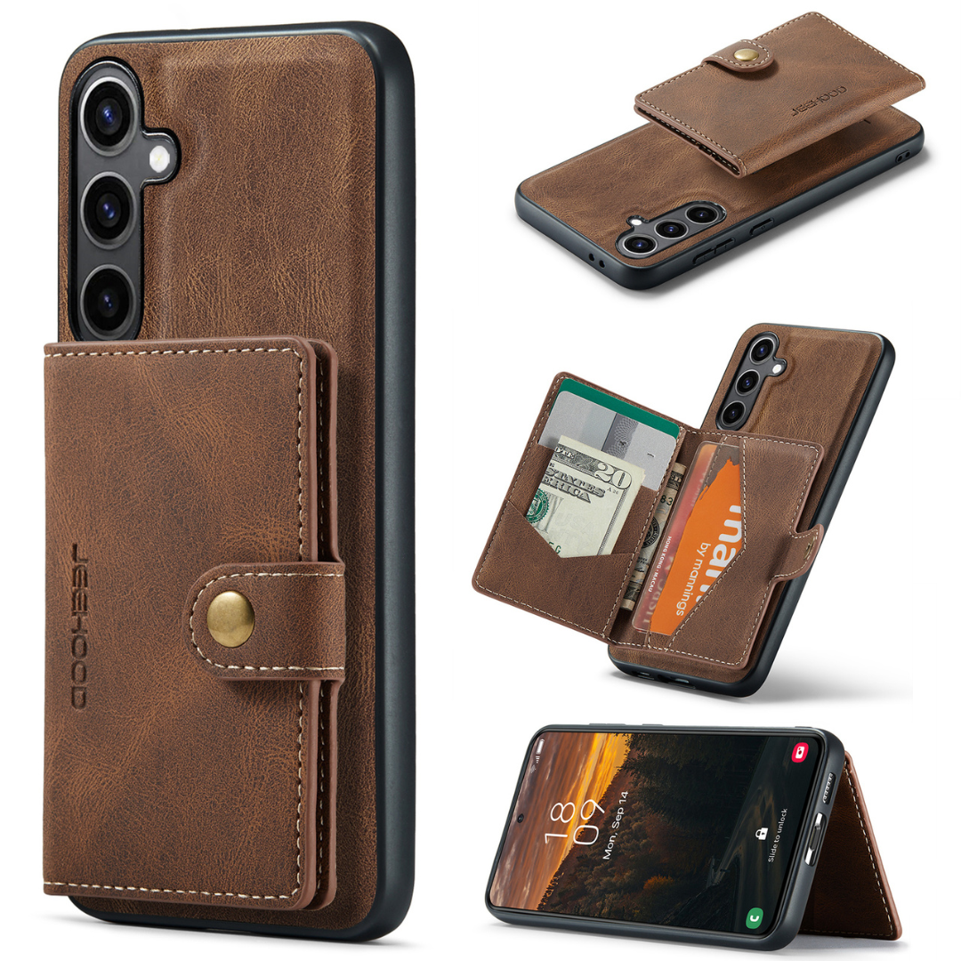 CaseMe - Telefoonhoesje geschikt voor Samsung Galaxy S24 Plus - Back Cover - Met Magnetische Pasjeshouder - Donker Bruin afbeelding