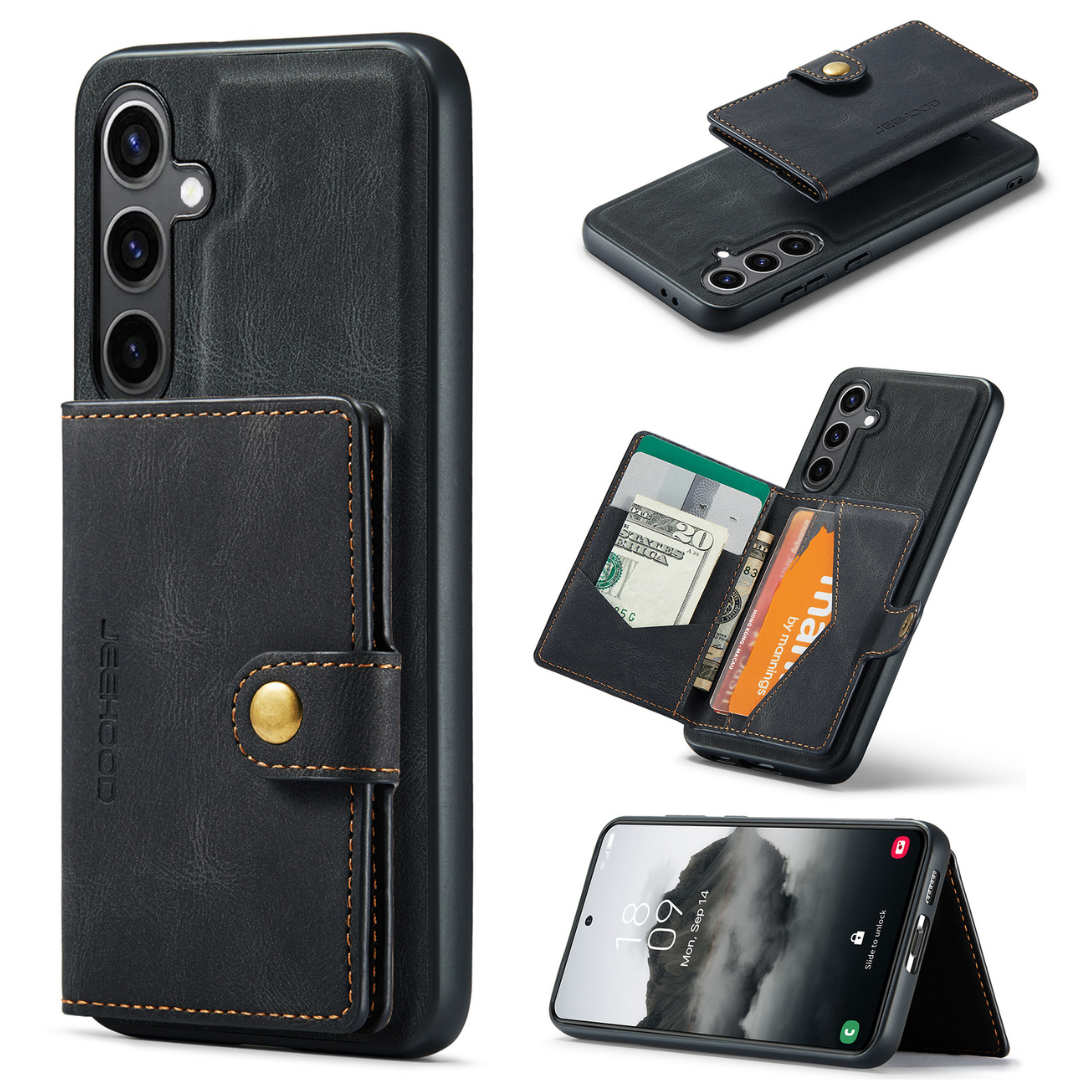 CaseMe - Telefoonhoesje geschikt voor Samsung Galaxy S24 Plus - Back Cover - Met Magnetische Pasjeshouder - Zwart afbeelding