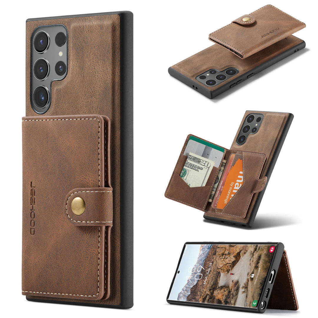 CaseMe - Telefoonhoesje geschikt voor Samsung Galaxy S24 Ultra - Back Cover - Met Magnetische Pasjeshouder - Donker Bruin afbeelding