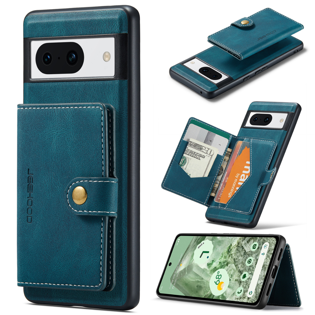 CaseMe - Telefoonhoesje geschikt voor Google Pixel 8 - Back Cover - Met Magnetische Pasjeshouder - Blauw afbeelding