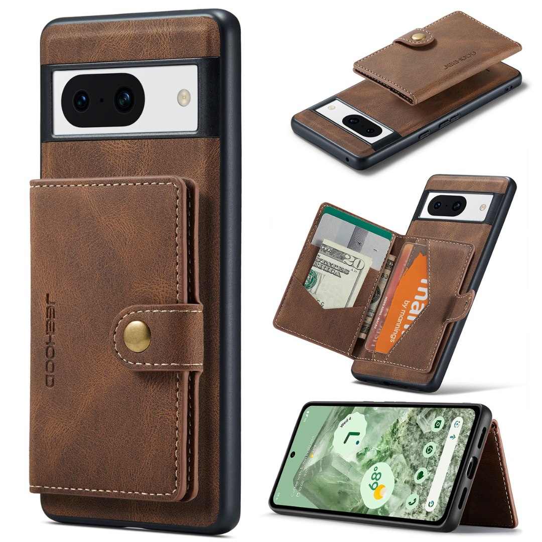 CaseMe - Telefoonhoesje geschikt voor Google Pixel 8 - Back Cover - Met Magnetische Pasjeshouder - Donker Bruin afbeelding