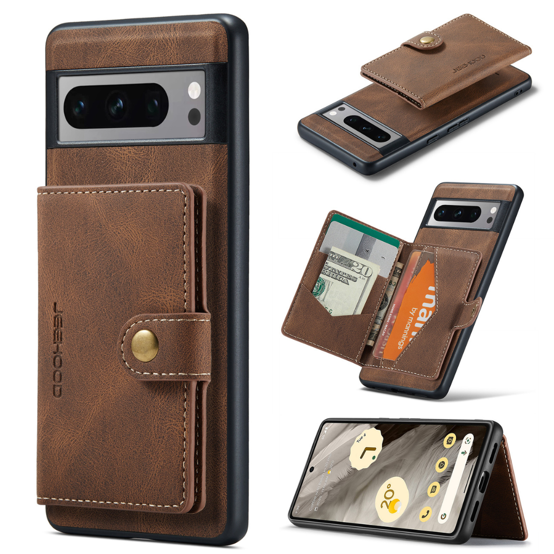 CaseMe - Telefoonhoesje geschikt voor Google Pixel 8 Pro - Back Cover - Met Magnetische Pasjeshouder - Donker Bruin afbeelding