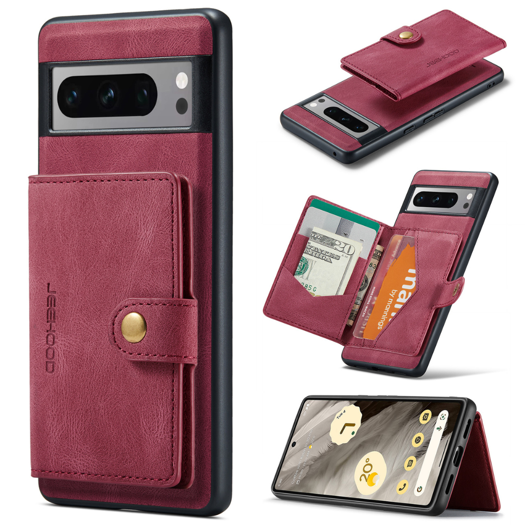 CaseMe - Telefoonhoesje geschikt voor Google Pixel 8 Pro - Back Cover - Met Magnetische Pasjeshouder - Rood afbeelding