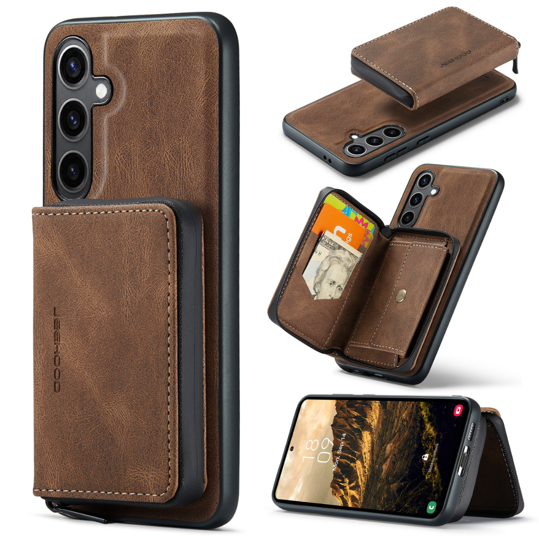 CaseMe - Telefoonhoesje geschikt voor Samsung Galaxy S24 Plus Met Magnetische Pasjeshouder - Back Cover - Bruin afbeelding