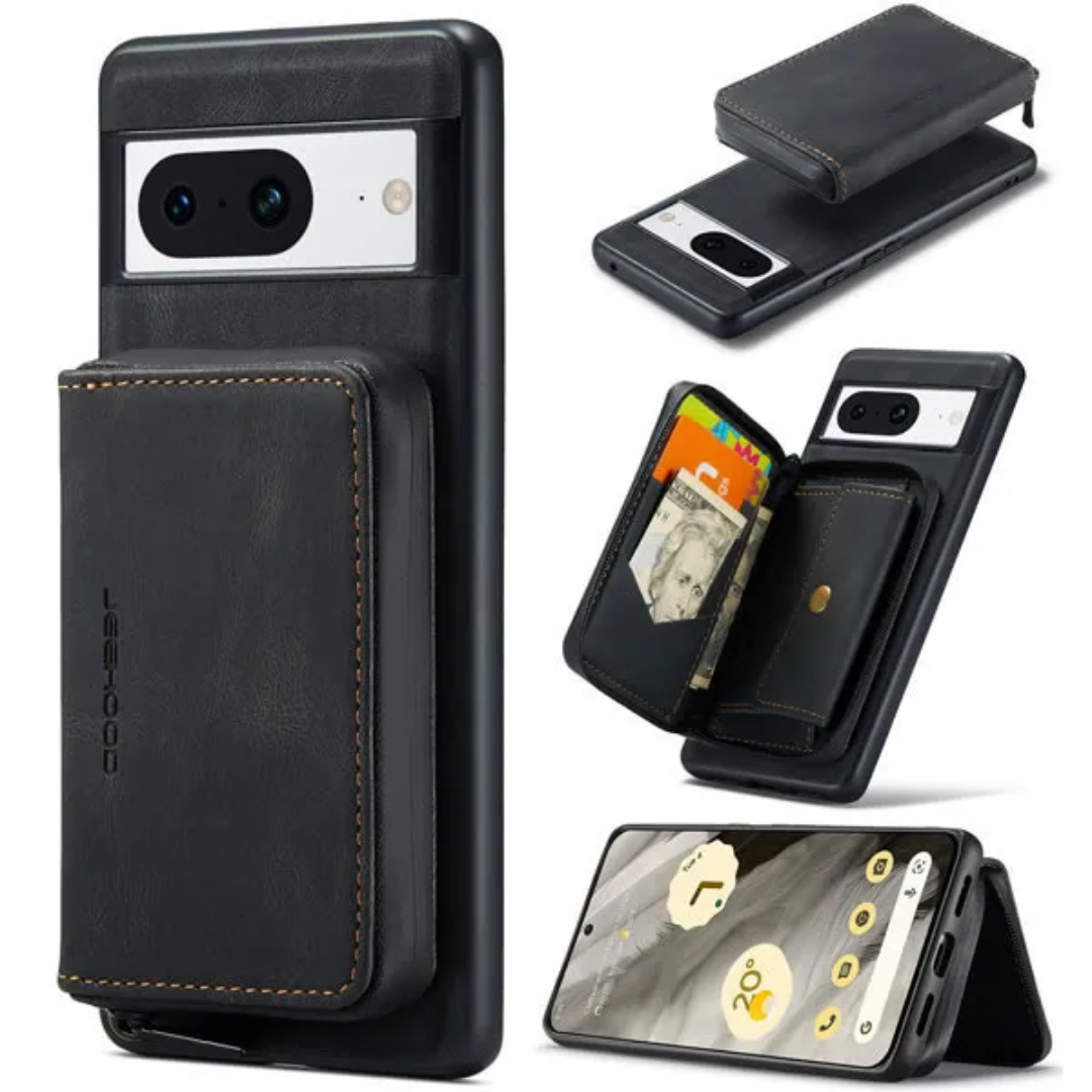CaseMe - Telefoonhoesje geschikt voor Google Pixel 8 Met Magnetische Pasjeshouder - Back Cover - Zwart afbeelding