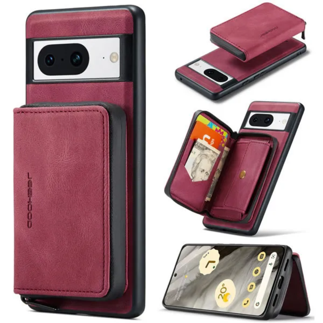 CaseMe - Telefoonhoesje geschikt voor Google Pixel 8 Met Magnetische Pasjeshouder - Back Cover - Rood afbeelding