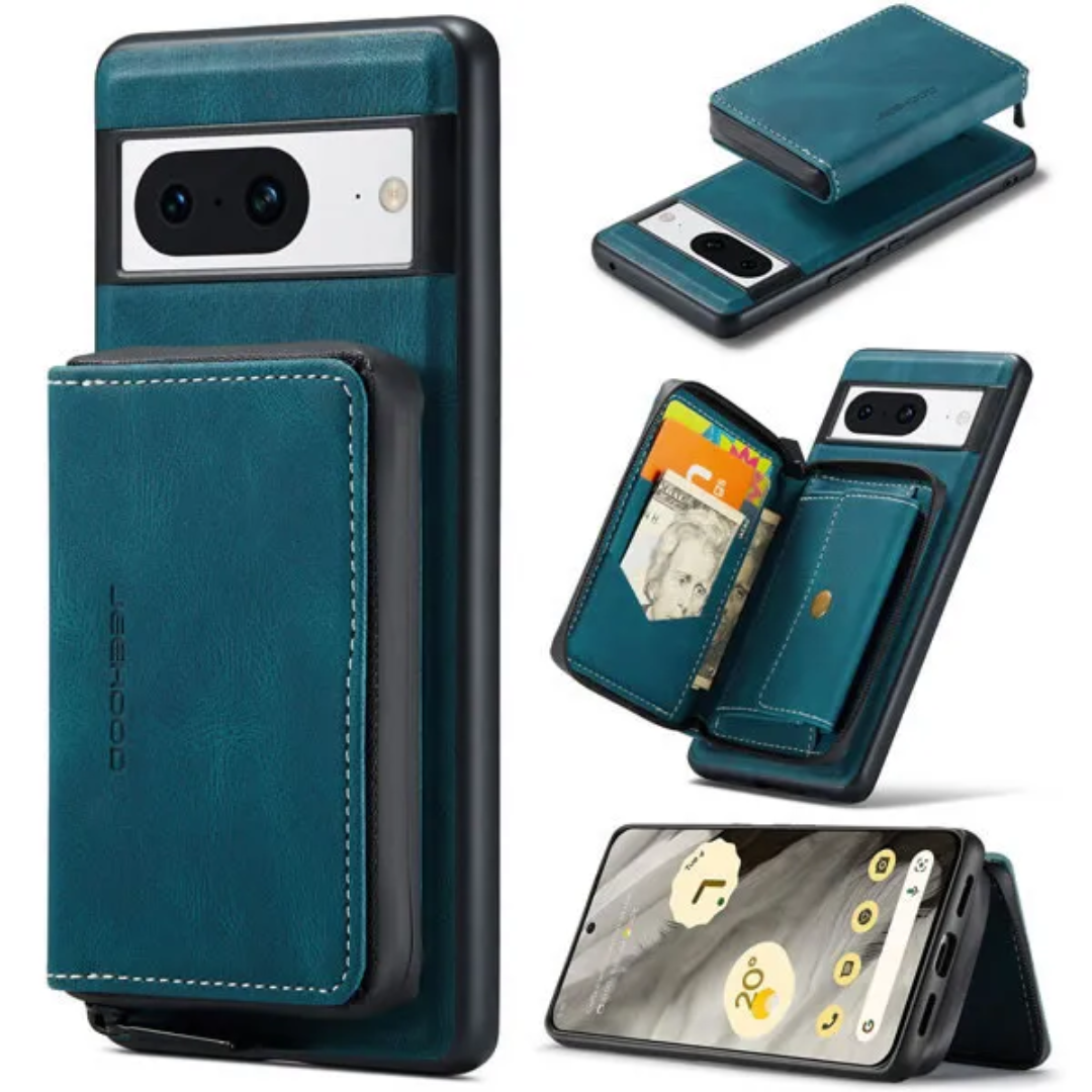 CaseMe - Telefoonhoesje geschikt voor Google Pixel 8 Met Magnetische Pasjeshouder - Back Cover - Blauw afbeelding