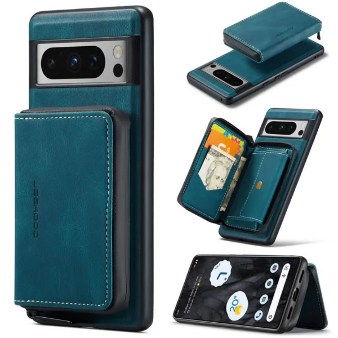CaseMe - Telefoonhoesje geschikt voor Google Pixel 8 Pro Met Magnetische Pasjeshouder - Back Cover - Blauw afbeelding