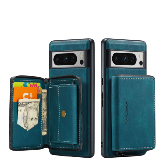 CaseMe - Telefoonhoesje geschikt voor Google Pixel 8 Pro Met Magnetische Pasjeshouder - Back Cover - Blauw