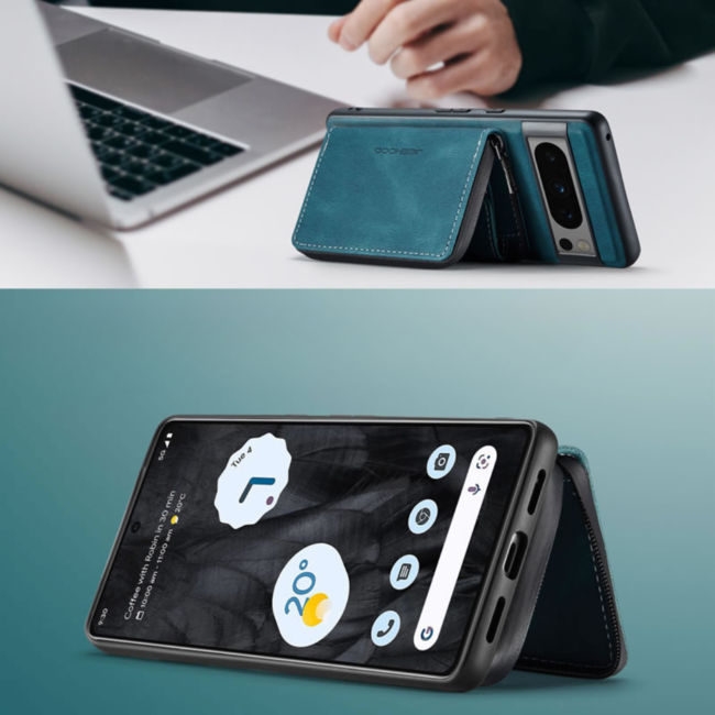 CaseMe - Telefoonhoesje geschikt voor Google Pixel 8 Pro Met Magnetische Pasjeshouder - Back Cover - Blauw