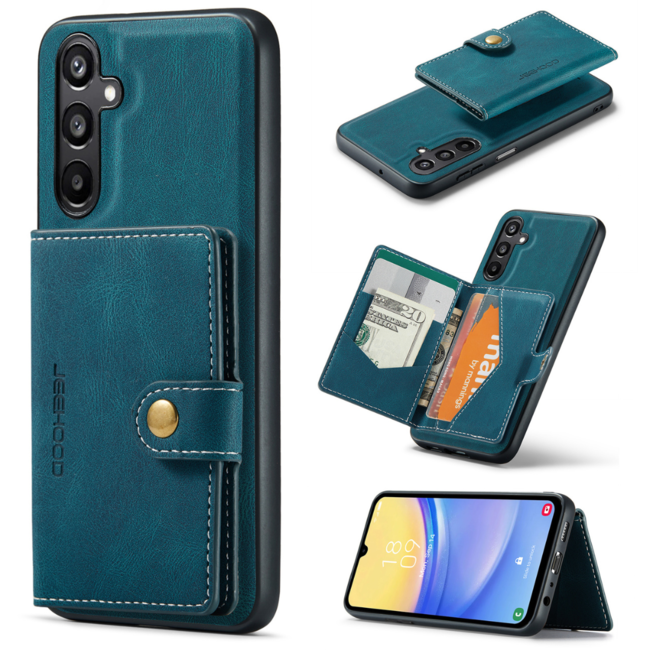 CaseMe - Telefoonhoesje geschikt voor Samsung Galaxy A14 - Back Cover - Met Magnetische Pasjeshouder - Blauw