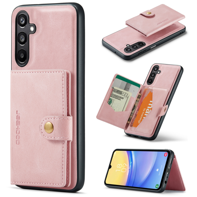 CaseMe - Telefoonhoesje geschikt voor Samsung Galaxy A15 - Back Cover - Met Magnetische Pasjeshouder - Roze