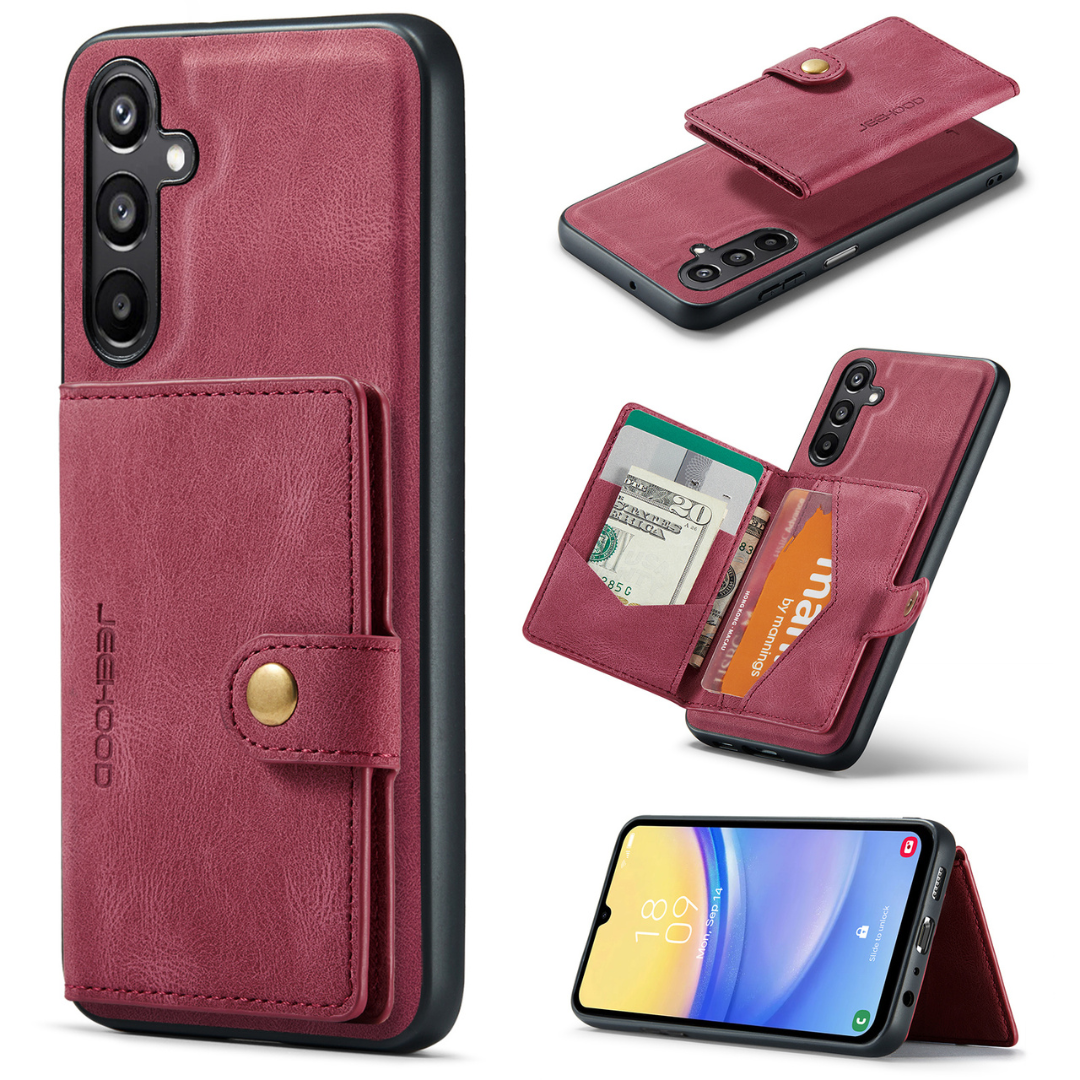 CaseMe - Telefoonhoesje geschikt voor Samsung Galaxy S23 FE - Back Cover - Met Magnetische Pasjeshouder - Rood afbeelding