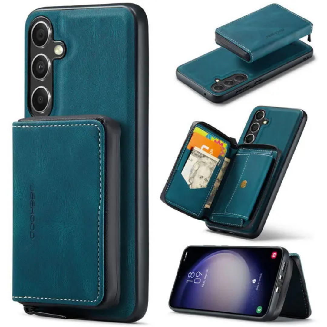 CaseMe - Telefoonhoesje geschikt voor Samsung Galaxy S23 FE Met Magnetische Pasjeshouder - Back Cover - Blauw afbeelding