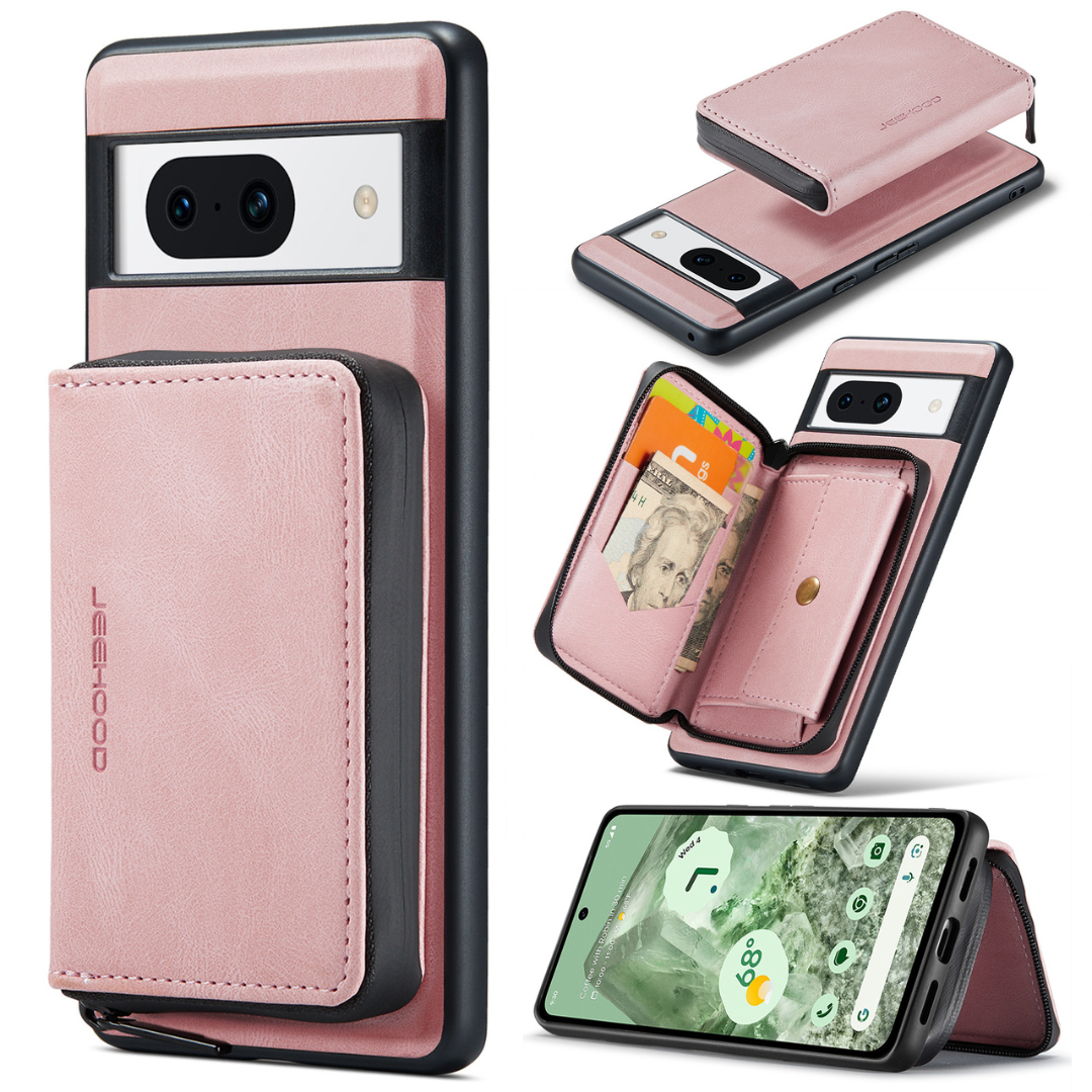CaseMe - Telefoonhoesje geschikt voor Google Pixel 8A Met Magnetische Pasjeshouder - Back Cover - Roze afbeelding