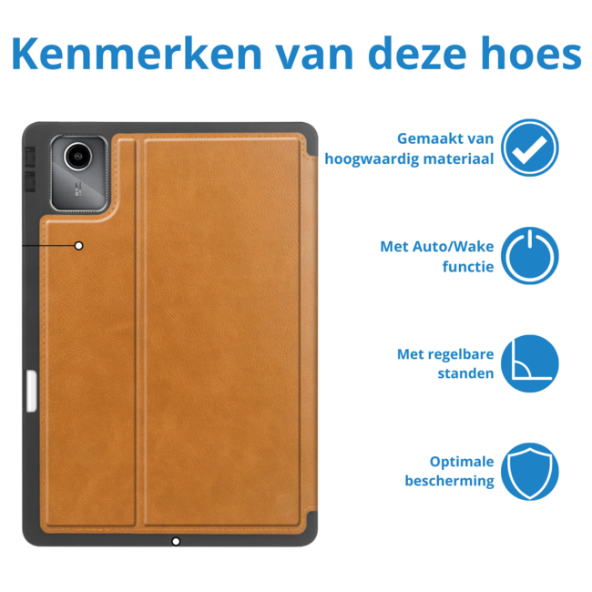 Case2go - Hoes geschikt voor Lenovo Tab M11 -  TB-330FU (2024) - Ultimate Business Book Case  - 11 Inch - Licht Bruin