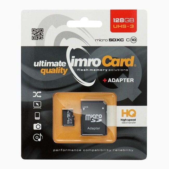 Imro - Micro SD Kaart 128 GB - Geheugenkaart Met Adapter - 100MB/s - Zwart