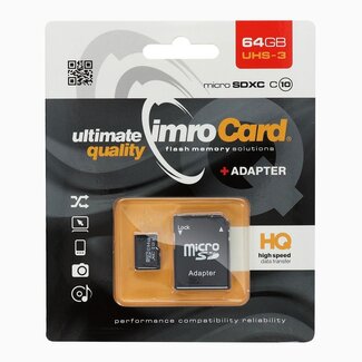 Imro - Micro SD Kaart 64 GB - Geheugenkaart Met Adapter - 100MB/s - Zwart