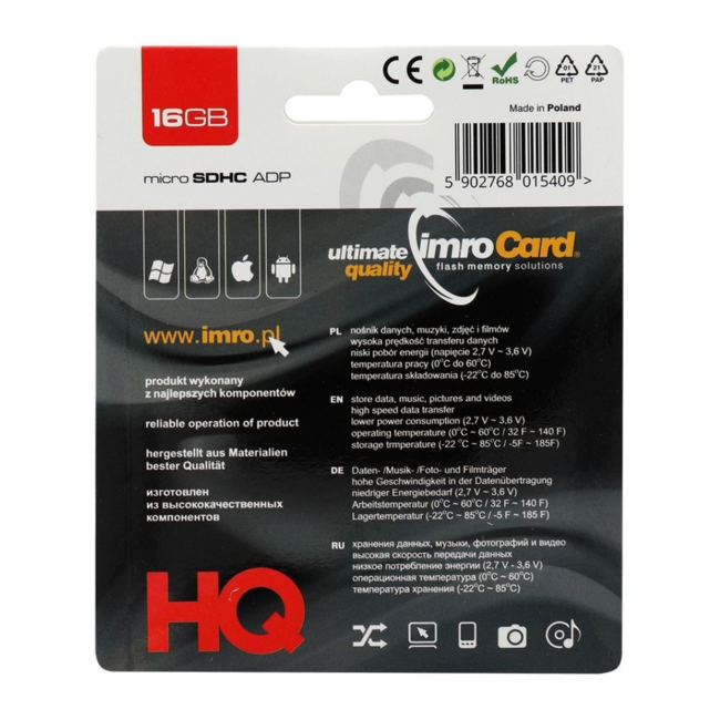 Imro - Micro SD Kaart 16 GB - Geheugenkaart Met Adapter