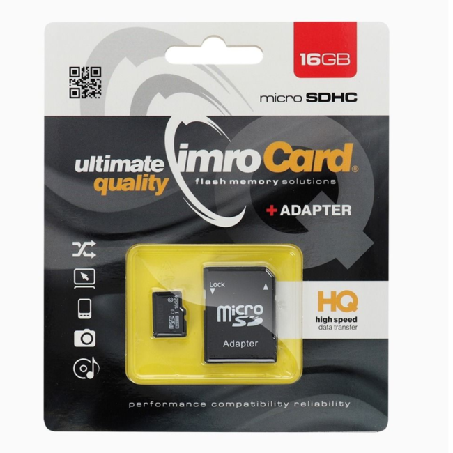 Imro - Micro SD Kaart 16 GB - Geheugenkaart Met Adapter - Class 10 UHS