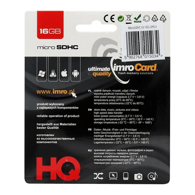 Imro - Micro SD Kaart 16 GB - Geheugenkaart - Class 10 UHS
