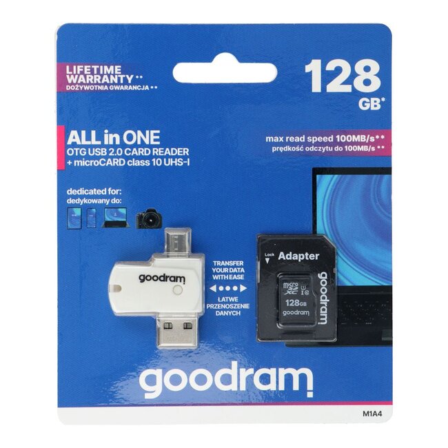 GoodRam - All in One Kaartlezer - Micro SD - M1A4 - Met Adapter - USB-A - 128 GB