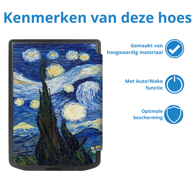 Case2go - E-reader Hoes geschikt voor PocketBook Verse / Verse Pro / Verse Pro Color - Sleepcover - Auto/Wake functie - Magnetische sluiting - Sterrenhemel