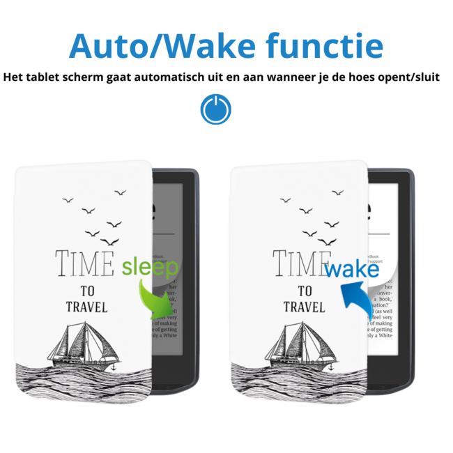 Case2go - E-reader Hoes geschikt voor PocketBook Verse / Verse Pro / Verse Pro Color - Sleepcover - Auto/Wake functie - Magnetische sluiting - Time To Travel