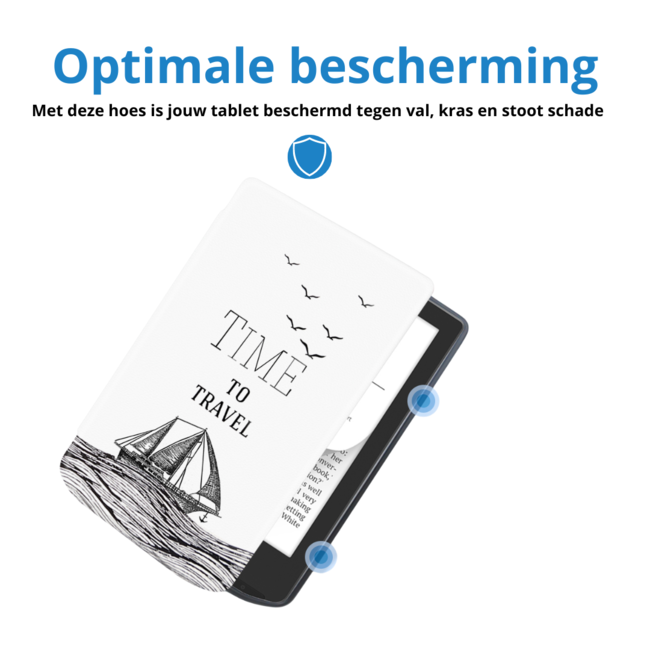 Case2go - E-reader Hoes geschikt voor PocketBook Verse / Verse Pro / Verse Pro Color - Sleepcover - Auto/Wake functie - Magnetische sluiting - Time To Travel