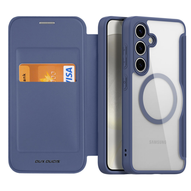 Dux Ducis - Telefoonhoesje geschikt voor Samsung Galaxy S24 Plus - Hoesje geschikt voor Magsafe Magneet - Skin X Pro Book Case Series - Donker Blauw