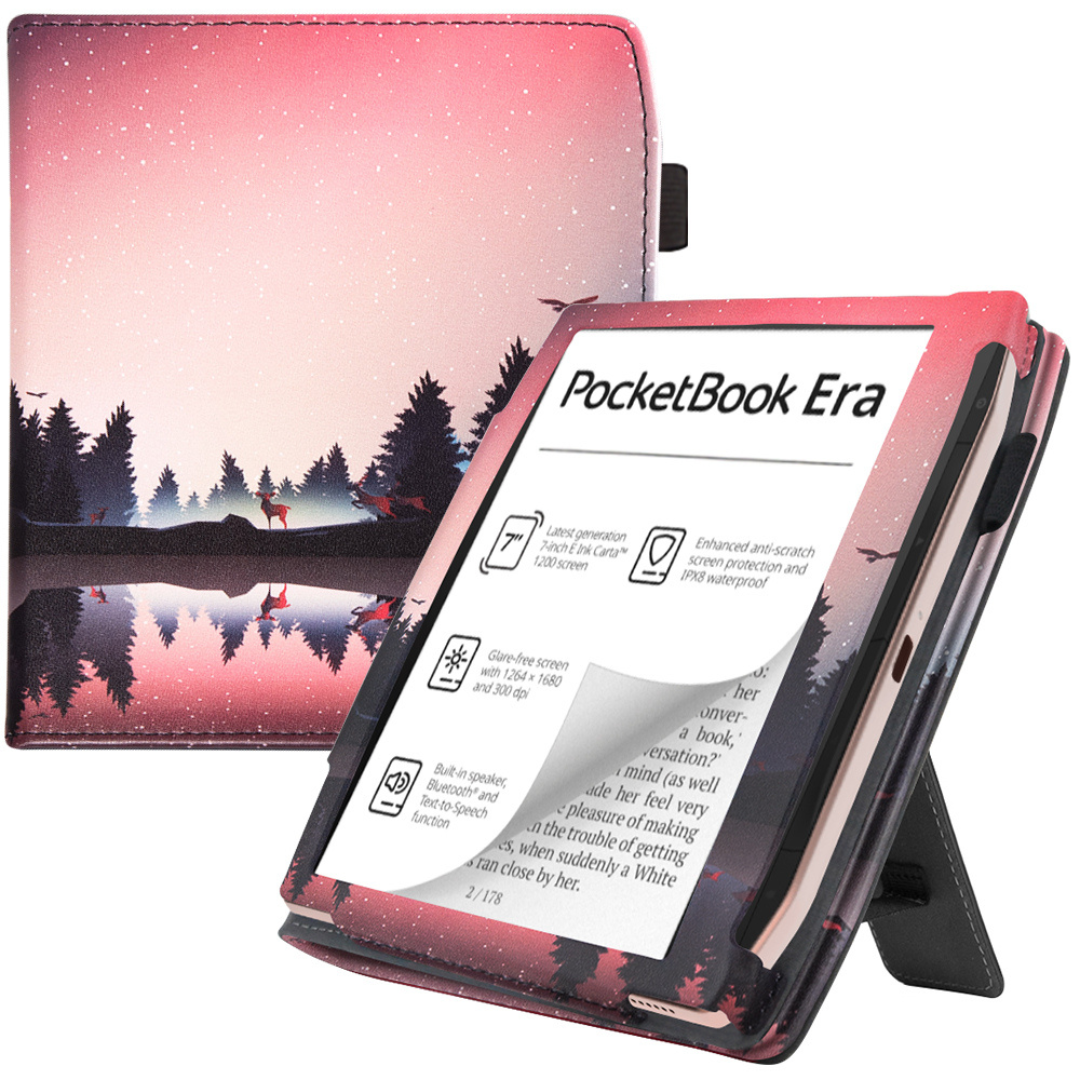 Case2go - E-reader hoes geschikt voor Pocketbook Era - Sleepcover - Auto/Wake functie - Met handstrap - Zonsondergang afbeelding